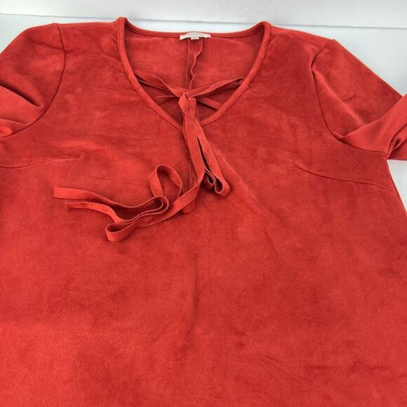 NEW Jodifl Burnt Orange Faux Suede Flare Crochet Trim Sleeve Oversized Blouse S - Picture 4 of 12